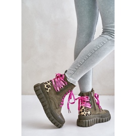 Botas De Mujer Con Plataforma Y Cordones Decorativos, Leopardo Verde Edidda 8