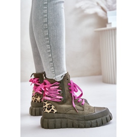 Botas De Mujer Con Plataforma Y Cordones Decorativos, Leopardo Verde Edidda 9