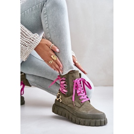Botas De Mujer Con Plataforma Y Cordones Decorativos, Leopardo Verde Edidda 10