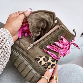 Botas De Mujer Con Plataforma Y Cordones Decorativos, Leopardo Verde Edidda 3