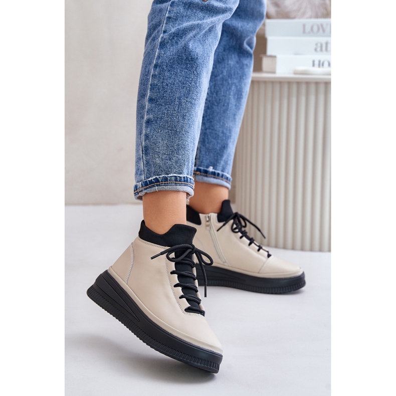 Deportivas Ligeras de Piel con Plataforma Artiker 55C0554 Beige 2