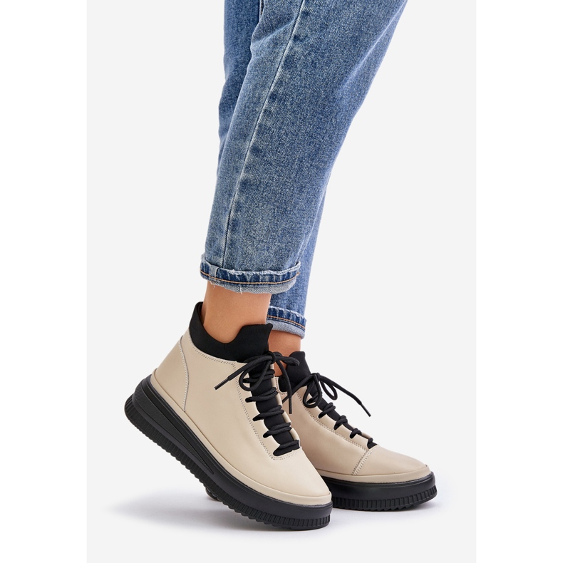 Deportivas Ligeras de Piel con Plataforma Artiker 55C0554 Beige 1