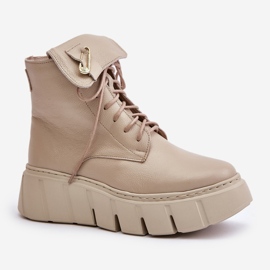 Zazoo 60511 Botas De Mujer De Piel Con Plataforma Beige Cálido 4
