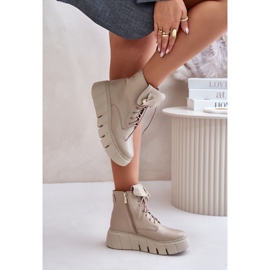 Zazoo 60511 Botas De Mujer De Piel Con Plataforma Beige Cálido 5