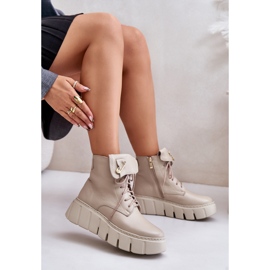 Zazoo 60511 Botas De Mujer De Piel Con Plataforma Beige Cálido 7