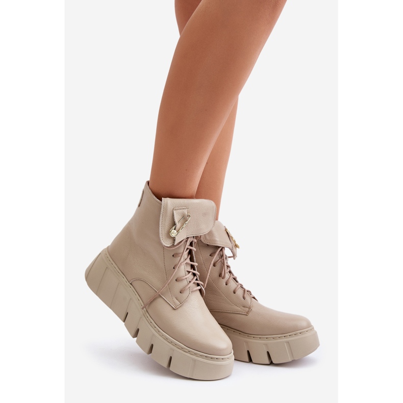 Zazoo 60511 Botas De Mujer De Piel Con Plataforma Beige Cálido 1