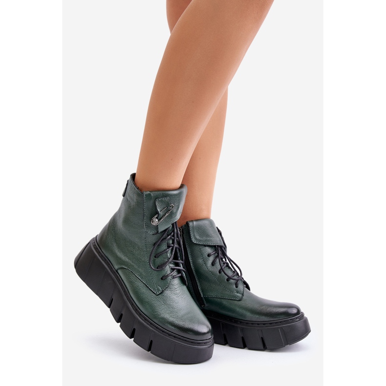 Zazoo 60511 Botas de piel para mujer con plataforma calentada, verde oscuro 1