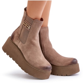 Zazoo 60498 Botines Mujer Ante Botines Chelsea Con Plataforma Y Cuñas Beige 12