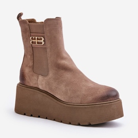 Zazoo 60498 Botines Mujer Ante Botines Chelsea Con Plataforma Y Cuñas Beige 6
