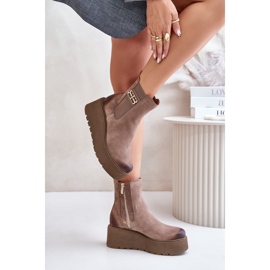 Zazoo 60498 Botines Mujer Ante Botines Chelsea Con Plataforma Y Cuñas Beige 7