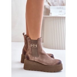 Zazoo 60498 Botines Mujer Ante Botines Chelsea Con Plataforma Y Cuñas Beige 8