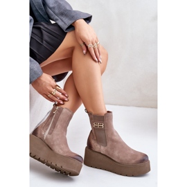 Zazoo 60498 Botines Mujer Ante Botines Chelsea Con Plataforma Y Cuñas Beige 10