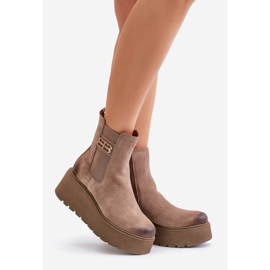 Zazoo 60498 Botines Mujer Ante Botines Chelsea Con Plataforma Y Cuñas Beige 1