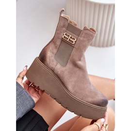 Zazoo 60498 Botines Mujer Ante Botines Chelsea Con Plataforma Y Cuñas Beige 2