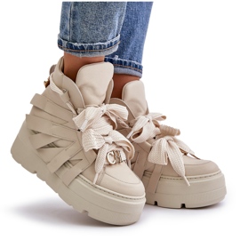 Zapatillas de mujer de piel con plataforma enorme CheBello 4561 Beige 10