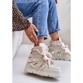 Zapatillas de mujer de piel con plataforma enorme CheBello 4561 Beige 7