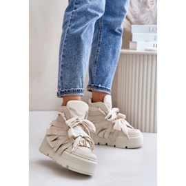 Zapatillas de mujer de piel con plataforma enorme CheBello 4561 Beige 2