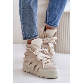 Zapatillas de mujer de piel con plataforma enorme CheBello 4561 Beige 3