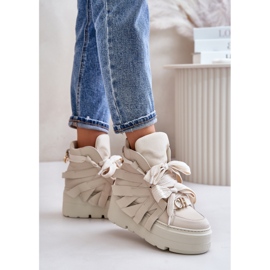 Zapatillas de mujer de piel con plataforma enorme CheBello 4561 Beige 5
