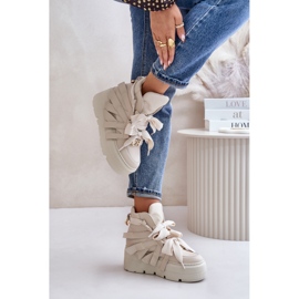 Zapatillas de mujer de piel con plataforma enorme CheBello 4561 Beige 6