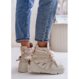 Zapatillas de mujer de piel con plataforma enorme CheBello 4561 Beige 9