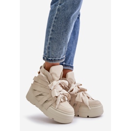 Zapatillas de mujer de piel con plataforma enorme CheBello 4561 Beige 1