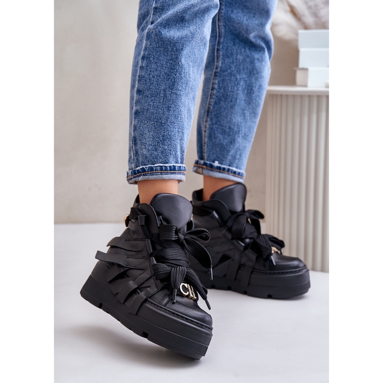 Zapatillas de mujer de piel con plataforma enorme CheBello 4561 Negro 2