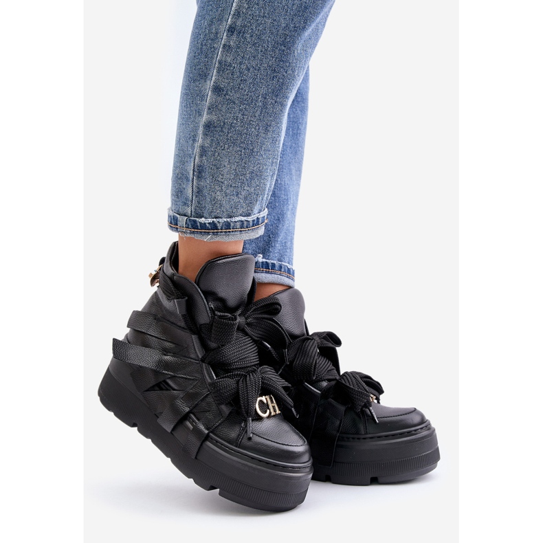 Zapatillas de mujer de piel con plataforma enorme CheBello 4561 Negro 1