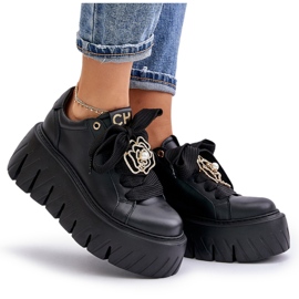 Zapatillas De Mujer Con Suela Maciza Y Decoración Dorada CheBello 4530 Negro 10