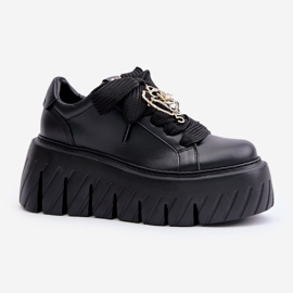 Zapatillas De Mujer Con Suela Maciza Y Decoración Dorada CheBello 4530 Negro 4