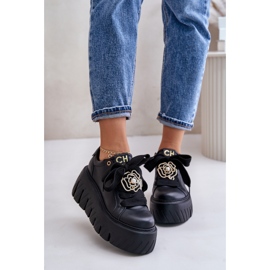 Zapatillas De Mujer Con Suela Maciza Y Decoración Dorada CheBello 4530 Negro 6