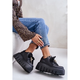 Zapatillas De Mujer Con Suela Maciza Y Decoración Dorada CheBello 4530 Negro 8