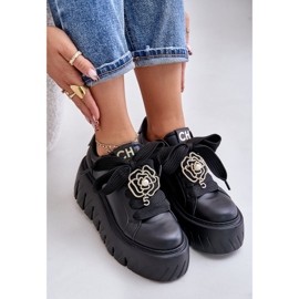 Zapatillas De Mujer Con Suela Maciza Y Decoración Dorada CheBello 4530 Negro 9