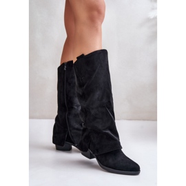 Jezzi Botas de tacón bajo con parte superior vuelta para mujer, negro, Stinova 3