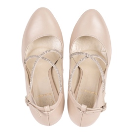 BUTDAM Zapatos de novia con plataforma de piel y tiras cruzadas con purpurina beige 3