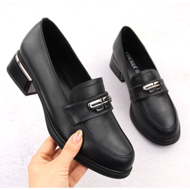 Zapatos mujer de piel con tacón decorativo, negro Vinceza 77102 1