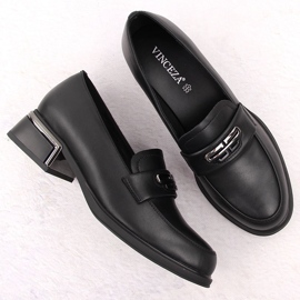 Zapatos mujer de piel con tacón decorativo, negro Vinceza 77102 3