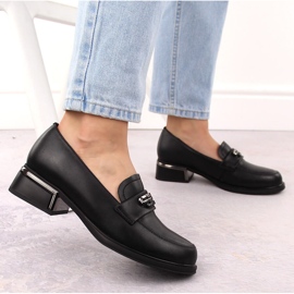 Zapatos mujer de piel con tacón decorativo, negro Vinceza 77102 5