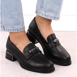 Zapatos mujer de piel con tacón decorativo, negro Vinceza 77102 6