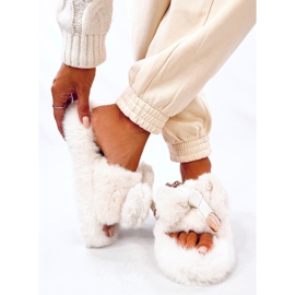 Burano Pantuflas de pelo beige con lazo y osito 2 Burano Pantuflas de pelo beige con lazo y osito 2