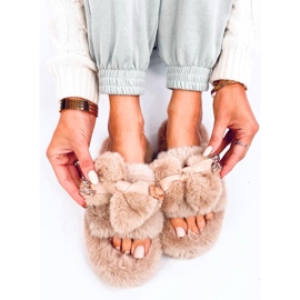 Pantuflas de pelo con lazo y osito Burano Khaki beige 3