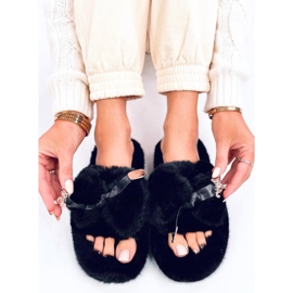 Burano Pantuflas de pelo negro con lazo y osito 1