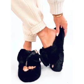 Burano Pantuflas de pelo negro con lazo y osito 5