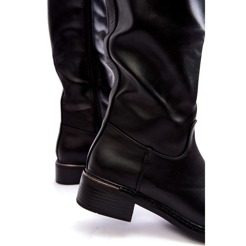 Diamantique Botas de agua plana para mujeres frente a la rodilla de rodilla negra negro 4