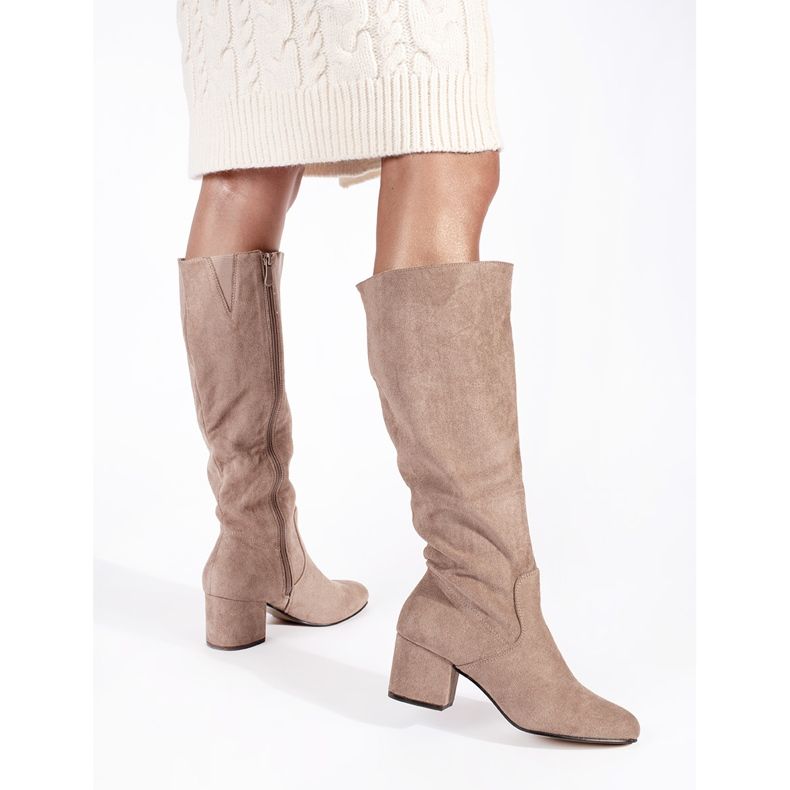 Botas tacón mujer ante beige 1 Botas tacón mujer ante beige 1