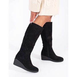 Botas cuña mujer ante negro 3