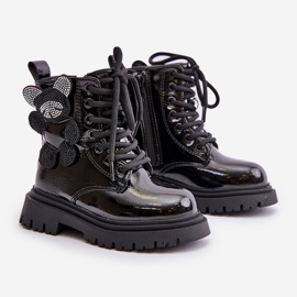 Botines de niña aislantes con osito y cremallera, charol negro Relobia 1