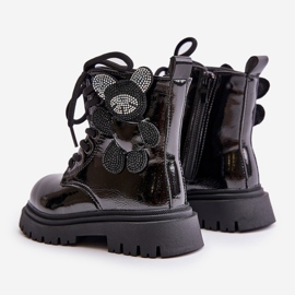 Botines de niña aislantes con osito y cremallera, charol negro Relobia 2