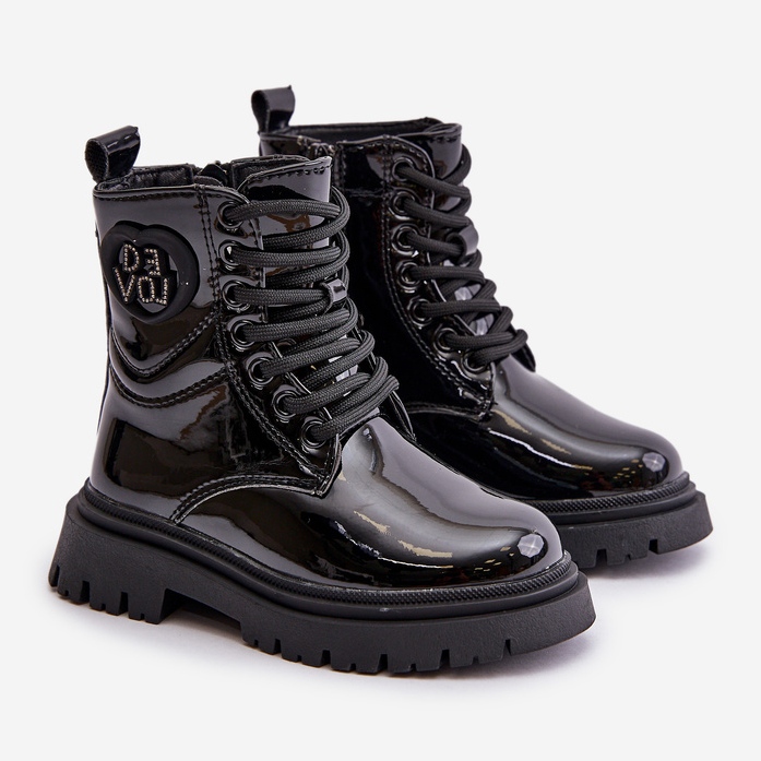 Botas Niña de Piel Charol con Forro de Pelo y Cremallera, Negro Evaliraea 1