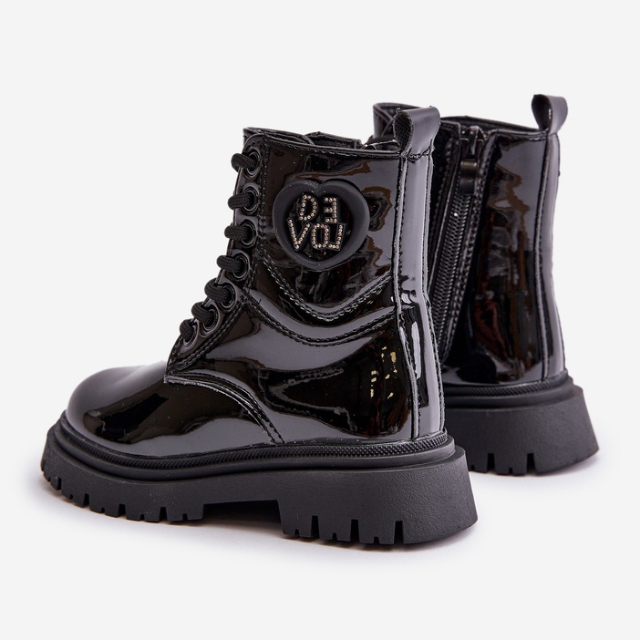 Botas Niña de Piel Charol con Forro de Pelo y Cremallera, Negro Evaliraea 2